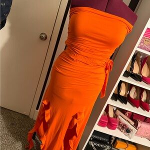 Vibrant Orange Strapless 2-Piece Set